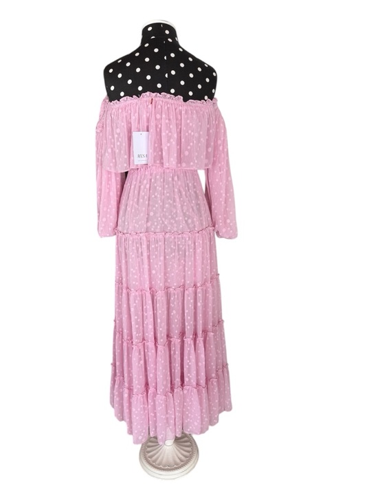 MISA Los Angeles Blush Pink Off Shoulder Tiered Maxi Dress Romantic Resort Boho - Picture 5 of 9